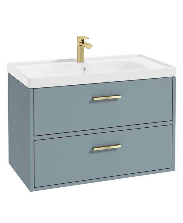  FINLAND 80cm Matt Coral Green Wall Hung Vanity Unit - Brushed Gold Handle