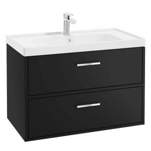 FINLAND 80cm Matt Black Wall Hung Vanity Unit - Brushed Chrome Handle