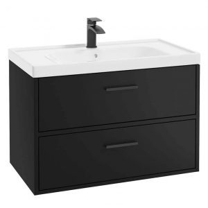 FINLAND 80cm Matt Black Wall Hung Vanity Unit - Matt Black Handle