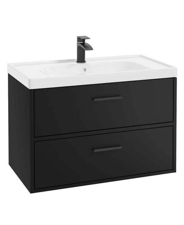  FINLAND 80cm Matt Black Wall Hung Vanity Unit - Matt Black Handle