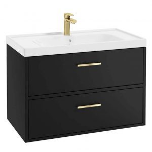 FINLAND 80cm Matt Black Wall Hung Vanity Unit - Brushed Gold Handle