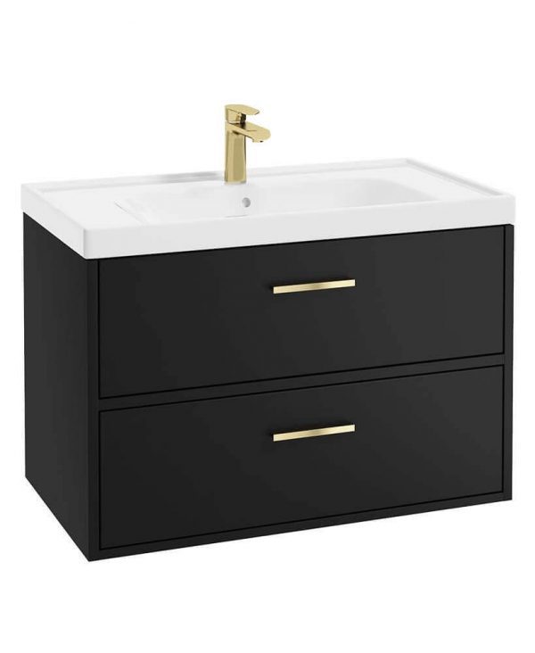  FINLAND 80cm Matt Black Wall Hung Vanity Unit - Brushed Gold Handle