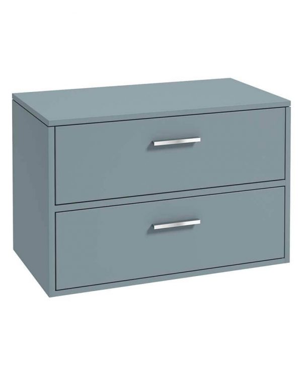  FINLAND 80cm Matt Coral Green Countertop Wall Hung Vanity Unit - Brushed Chrome Handle