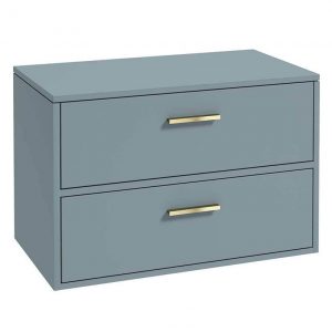 FINLAND 80cm Matt Coral Green Countertop Wall Hung Vanity Unit - Brushed Gold Handle