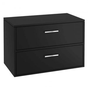 FINLAND 80cm Matt Black Countertop Wall Hung Vanity Unit - Brushed Chrome Handle