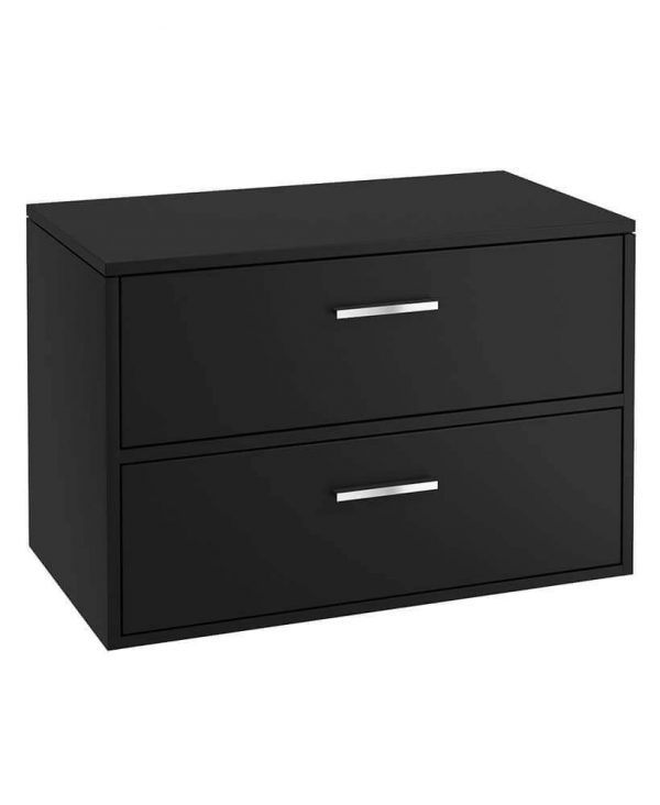  FINLAND 80cm Matt Black Countertop Wall Hung Vanity Unit - Brushed Chrome Handle