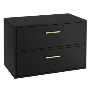 FINLAND 80cm Matt Black Countertop Wall Hung Vanity Unit - Brushed Gold Handle