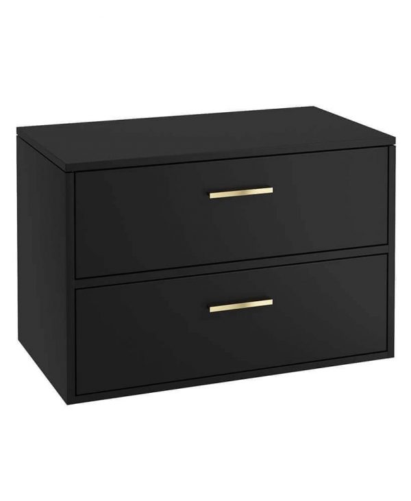  FINLAND 80cm Matt Black Countertop Wall Hung Vanity Unit - Brushed Gold Handle