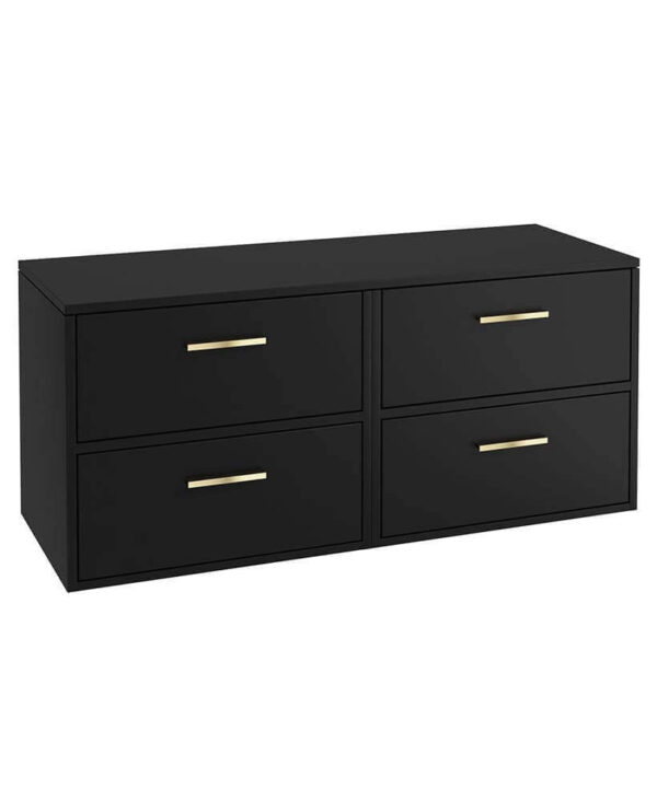  FINLAND 120cm Matt Black Countertop Wall Hung Vanity Unit -Brushed Gold Handle