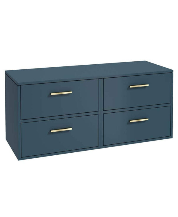  FINLAND 120cm Matt Ocean Blue Countertop Wall Hung Vanity Unit -Brushed Gold Handle