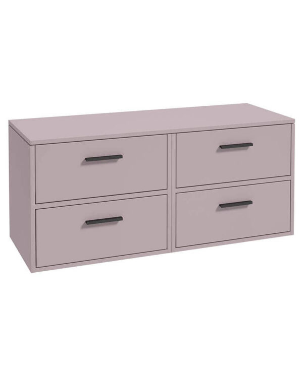  FINLAND 120cm Matt Cashmere Pink Countertop Wall Hung Vanity Unit -Matt Black Handle