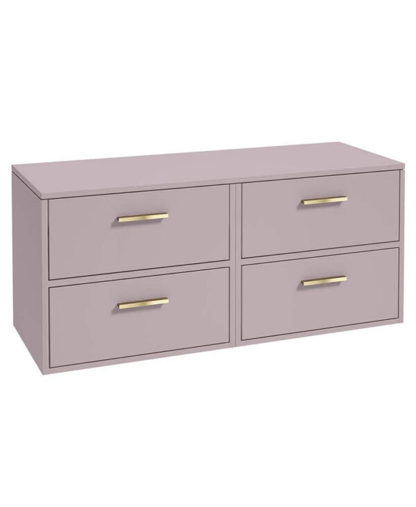  FINLAND 120cm Matt Cashmere Pink Countertop Wall Hung Vanity Unit -Brushed Gold Handle