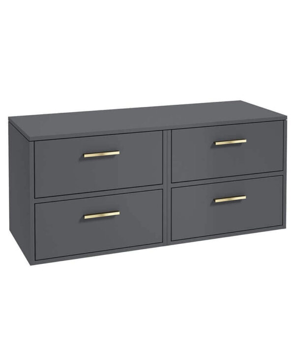  FINLAND 120cm Matt Midnight Grey Countertop Wall Hung Vanity Unit -Brushed Gold Handle