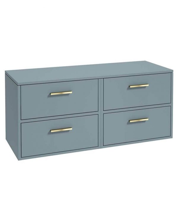  FINLAND 120cm Matt Coral Green Countertop Wall Hung Vanity Unit -Brushed Gold Handle