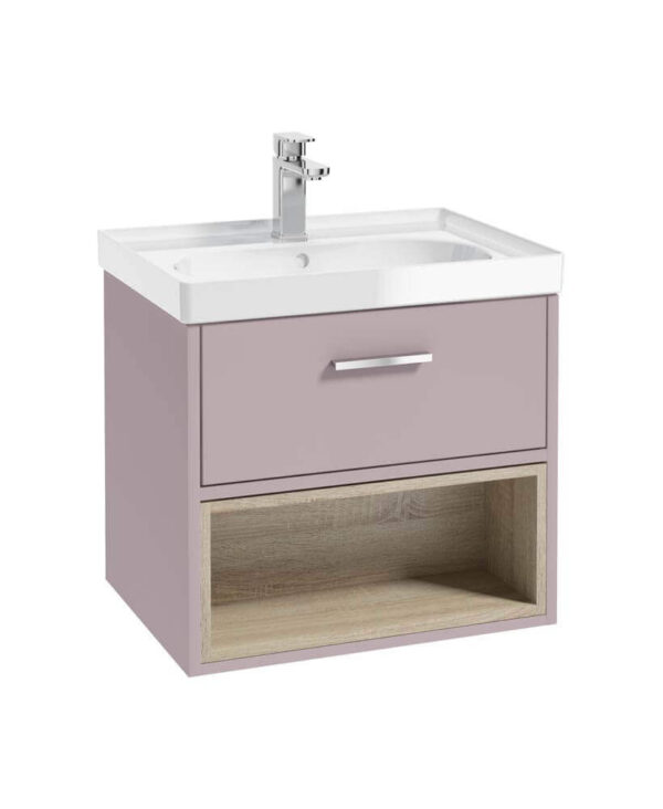  MALMO 60cm Matt Cashmere Pink Single Drawer Vanity Unit Gloss Basin - Brushed Chrome Handle