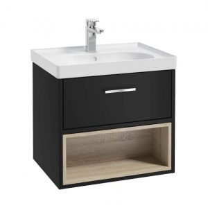 MALMO 60cm Matt Black Single Drawer  Vanity Unit Matt Basin - Brushed Chrome Handle