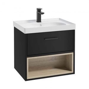 MALMO 60cm Matt Black Single Drawer  Vanity Unit Matt Basin - Matt Black Handle