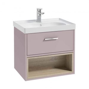 MALMO 60cm Matt Cashmere Pink Single Drawer  Vanity Unit Matt Basin - Brushed Chrome Handle