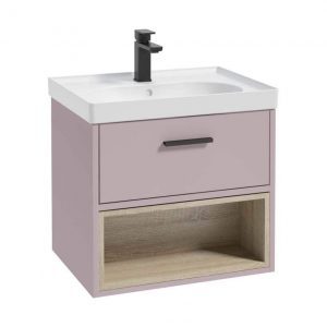 MALMO 60cm Matt Cashmere Pink Single Drawer  Vanity Unit Matt Basin - Matt Black Handle