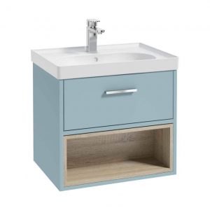 MALMO 60cm Matt Morning Sky Blue Single Drawer  Vanity Unit Matt Basin - Brushed Chrome Handle