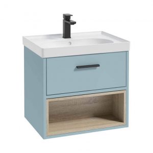 MALMO 60cm Matt Morning Sky Blue Single Drawer  Vanity Unit Matt Basin - Matt Black Handle