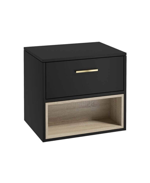  MALMO 60cm Matt Black Single Drawer Countertop Vanity Unit - Brushed Gold handle