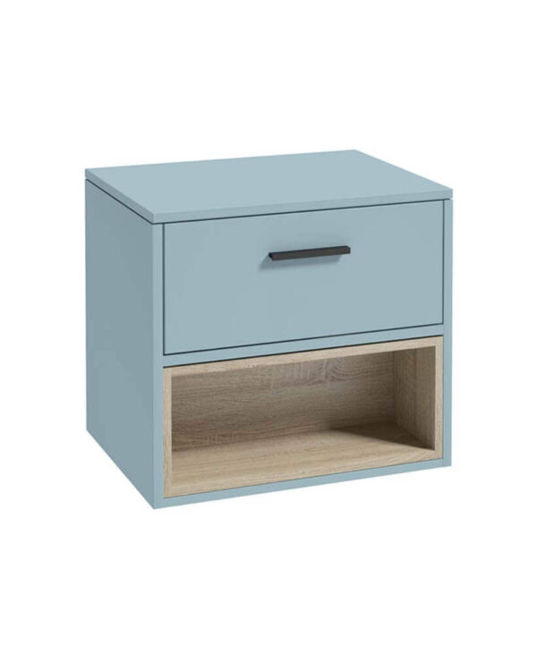  MALMO 60cm Matt Morning Sky Blue Single Drawer Countertop Vanity Unit - Matt Black handle