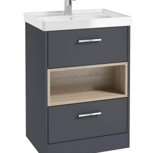 MALMO 60cm Two Drawer Matt Night Sky Blue Floor Standing Vanity Unit Gloss Basin- Brushed Chrome Handle