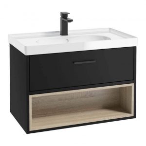 MALMO 80cm Matt Black Single Drawer Vanity Unit Gloss Basin - Matt Black Handles