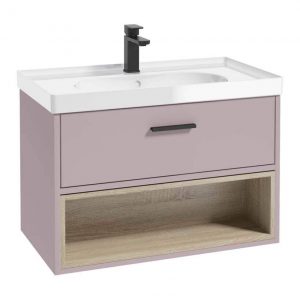 MALMO 80cm Matt Cashmere Pink Single Drawer Vanity Unit Gloss Basin - Brushed Chrome Handles