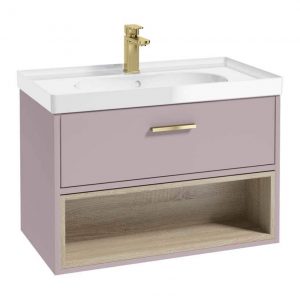 MALMO 80cm Matt Cashmere Pink Single Drawer Vanity Unit Gloss Basin - Brushed Gold Handles