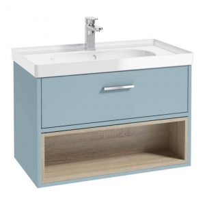 MALMO 80cm Matt Morning Sky Blue Single Drawer Vanity Unit Gloss Basin - Brushed Chrome Handles