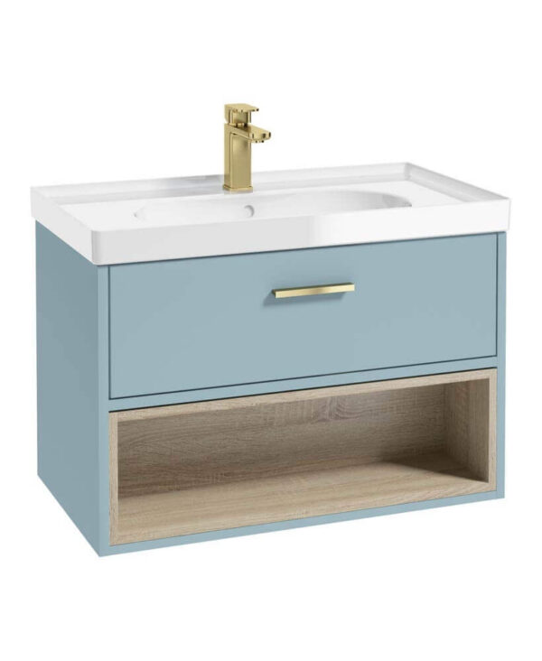  MALMO 80cm Matt Morning Sky Blue Single Drawer Vanity Unit Gloss Basin - Brushed Gold Handles