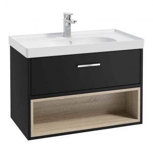 MALMO 80cm Matt Black Single Drawer Vanity Unit Matt Basin - Brushed Chrome Handle