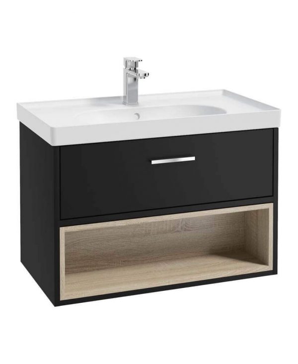  MALMO 80cm Matt Black Single Drawer Vanity Unit Matt Basin - Brushed Chrome Handle