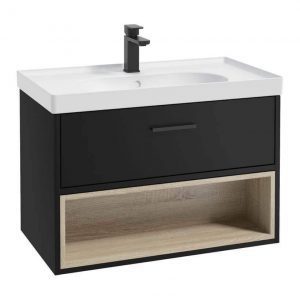 MALMO 80cm Matt Black Single Drawer Vanity Unit Matt Basin - Matt Black Handle