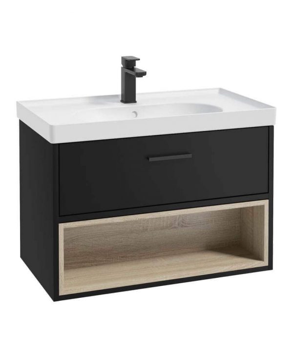  MALMO 80cm Matt Black Single Drawer Vanity Unit Matt Basin - Matt Black Handle