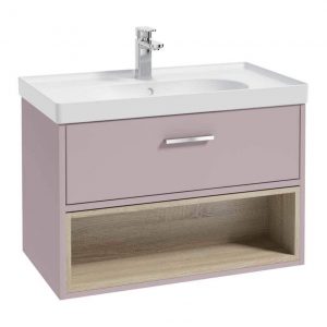 MALMO 80cm Matt Cashmere Pink Single Drawer Vanity Unit Matt Basin - Brushed Chrome Handle