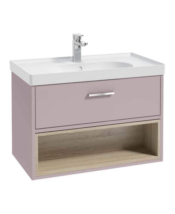  MALMO 80cm Matt Cashmere Pink Single Drawer Vanity Unit Matt Basin - Brushed Chrome Handle