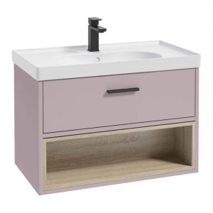 MALMO 80cm Matt Cashmere Pink Single Drawer Vanity Unit Matt Basin - Matt Black Handle