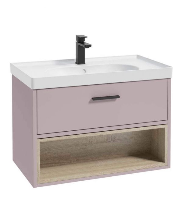  MALMO 80cm Matt Cashmere Pink Single Drawer Vanity Unit Matt Basin - Matt Black Handle