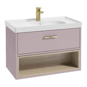 MALMO 80cm Matt Cashmere Pink Single Drawer Vanity Unit Matt Basin - Brushed Gold Handle