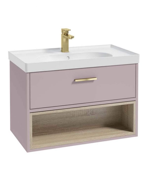  MALMO 80cm Matt Cashmere Pink Single Drawer Vanity Unit Matt Basin - Brushed Gold Handle