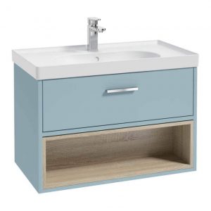 MALMO 80cm Matt Morning Sky Blue Single Drawer Vanity Unit Matt Basin - Brushed Chrome Handle