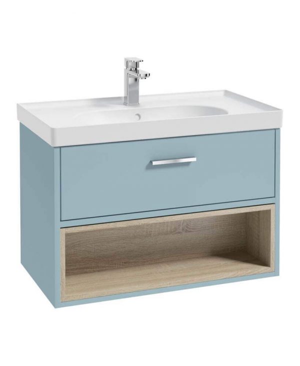  MALMO 80cm Matt Morning Sky Blue Single Drawer Vanity Unit Matt Basin - Brushed Chrome Handle