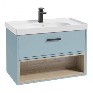 MALMO 80cm Matt Morning Sky Blue Single Drawer Vanity Unit Matt Basin - Matt Black Handle