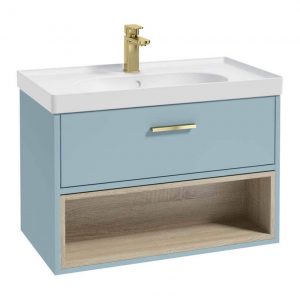 MALMO 80cm Matt Morning Sky Blue Single Drawer Vanity Unit Matt Basin - Brushed Gold Handle