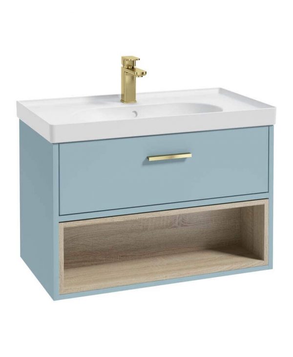  MALMO 80cm Matt Morning Sky Blue Single Drawer Vanity Unit Matt Basin - Brushed Gold Handle