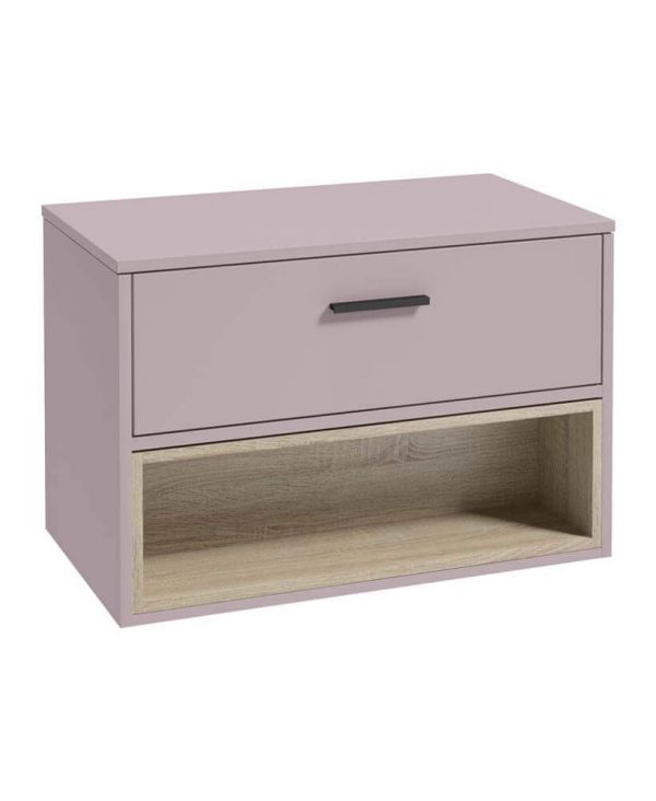  MALMO 80cm Matt Cashmere Pink Single Drawer Countertop Vanity Unit - Matt Black Handle