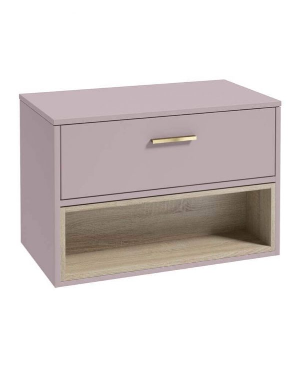  MALMO 80cm Matt Cashmere Pink Single Drawer Countertop Vanity Unit - Brushed Gold Handle